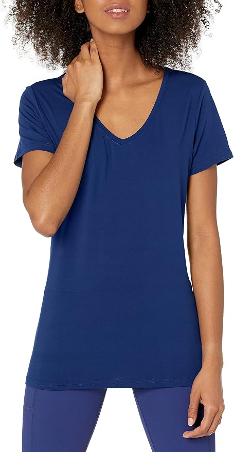 Amazon Essentials Women's Active Quick Dry Tech Stretch Short-Sleeve V-Neck T-Shirt (Available in Plus Size), Pack of 2