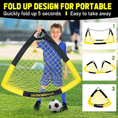 Kids Soccer Goals for Backyard Set - 2 of 4' x 3' Portable Soccer Goal Training Equipment, Pop Up Toddler Soccer Net with Soccer Ball, Soccer Set for Kids and Youth Outdoor Games, Sports, Play