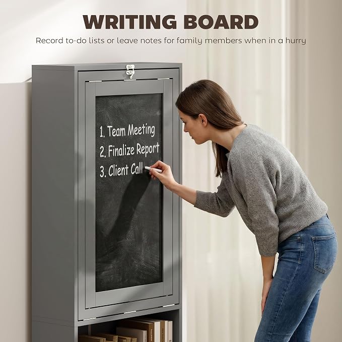 HOMCOM Foldable Desk Wall Mounted Convertible Table for Small Spaces, Gray | Wall Mounted, Space-Saving, Chalkboard, Storage Shelves, for Small Spaces, Home Office, Bedroom, Dorm, Apartment