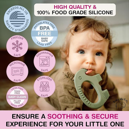 Baby Elefun Baby Teething Toys 5X Pain Relief Zero Delay 6-12 Months Olive