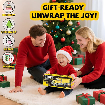 Car Toys for Toddlers, Dump Truck Toy with 1 Self-Lifting Bed, Lights Music Toy Trucks Construction Vehicle with 2 Opening Doors,Toys for 3 4 5 6 Year Old Boy Girl, Kids Christmas Birthday Gifts