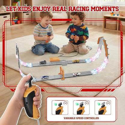 9.86ft 2-in-1 Slot Car Track Sets Toy - with 4 Cars, Battery or Electric Car Track Set with Dual Racing Game, Flash Circular Track, Lap Counter,Birthday Xmas Gifts Toys for Boys(S2-Concrete)