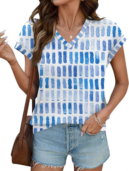 Rapbin Womens Summer Tops Women Blouses Dressy Casual V Neck T Shirts Short Sleeve Spring Tops for Women