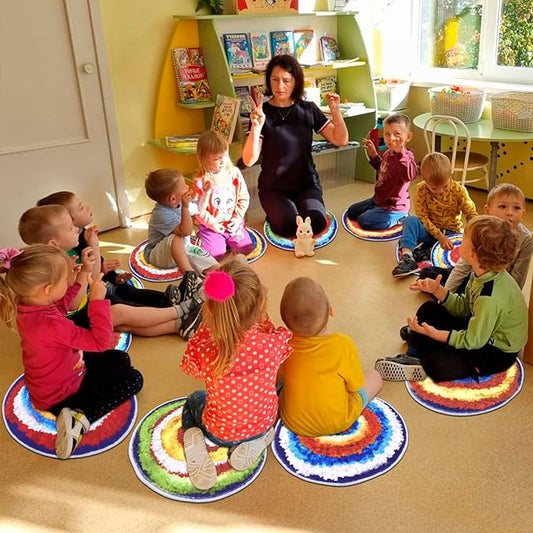HiiARug Kids Crazy Carpet Circle Seats 6pcs 16" Round Carpet Circles Soft Non Slip Classroom Floor Seating Washable Carpet Spots for Classroom Pre-School Classroom Accessories