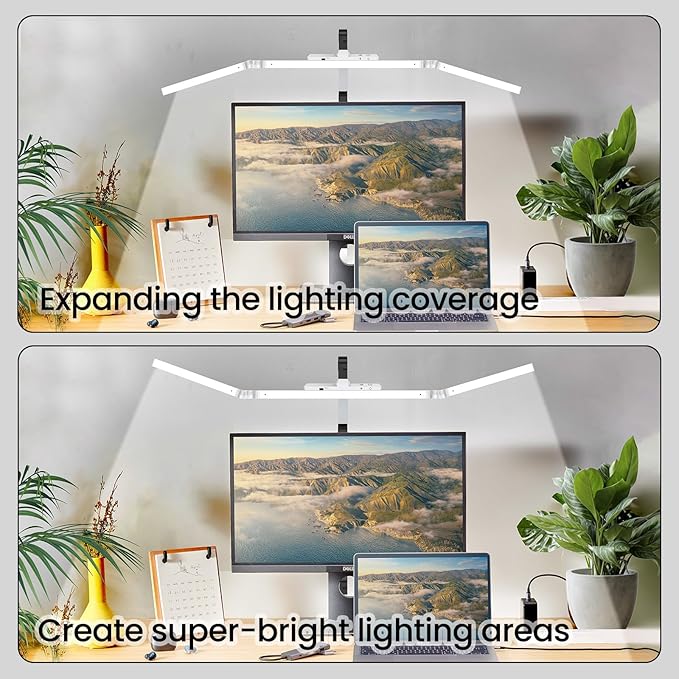 Led Desk Lamp for Home Office, Ultra Bright Touch-Dimming Architect Table Lamp with Clamp, 24W Adjustable Foldable Three Swing Arm Eyecare Led Desk Light with Infrared Sensor -White