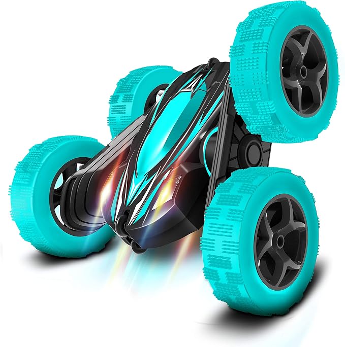 Remote Control Car: Double Sided 360°Rotating 4WD RC Cars 2.4GHz Electric Race Stunt Toy Car Rechargeable Toy Cars for 6 7 8 9 10 11 12 Year Old Boys Girls Kids Christmas Birthday Gifts Cyan