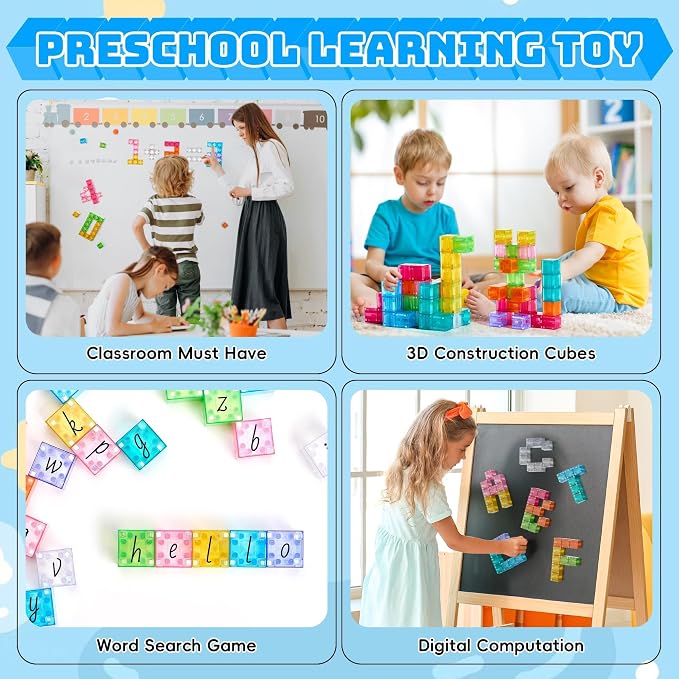 VigorFun Magnetic Blocks Set, Magnet Building Blocks with Toy Figurine and Storage Bag for Kids Gifts, STEM Educational Preschool Sensory Toys for Toddlers Boys Girls Ages 3-12(Transparent)