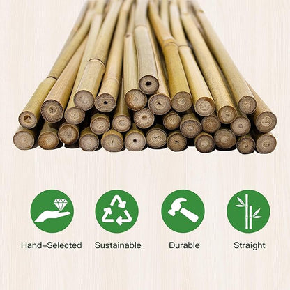 [32 Pcs] Garden Stakes, 18 Inches Natural Bamboo Plant Stakes, Plant Support Stakes with Twist Ties, Bamboo Sticks for Tomatoes, Beans, Flowers, Potted Plants, Indoor and Outdoor Climbing Plants