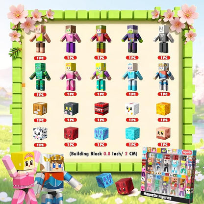 Magneverse 20 Pcs Magnetic Action Figures Playset - Magnetic Building Blocks, Magnet Cubes and Rotatable Figures Character Toys for Kids, Birthday Gift for 6+ Year Old Boys Girls (Patent Pending)