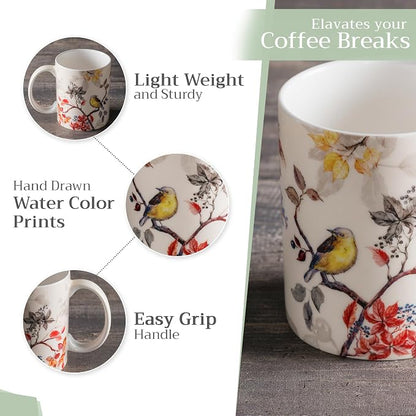 Maison d' Hermine Coffee Mug with Handles Tea Cups (12 Ounce, Pack of 2) | Fine Bone China Coffee Mugs for Hot Beverages Cappuccino Latte Home Restaurant Hotel Spring Summer -Equinoxe - Beige