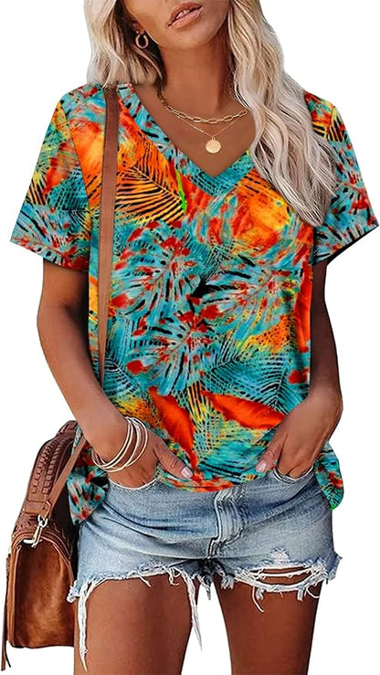 Alaroo Womens Summer Tops 2026 V Neck Short Sleeve Shirts Trendy Dressy Casual Vacation Outfits Printed