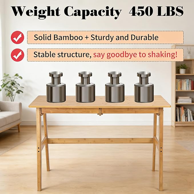 Nnewvante Writing Computer Desk 46" Bamboo Home Office Table with 2 Drawers, Modern Furniture Simple Study Makeup Workstation | Work Study Laptop Table for Bedroom, Modern Simple Style