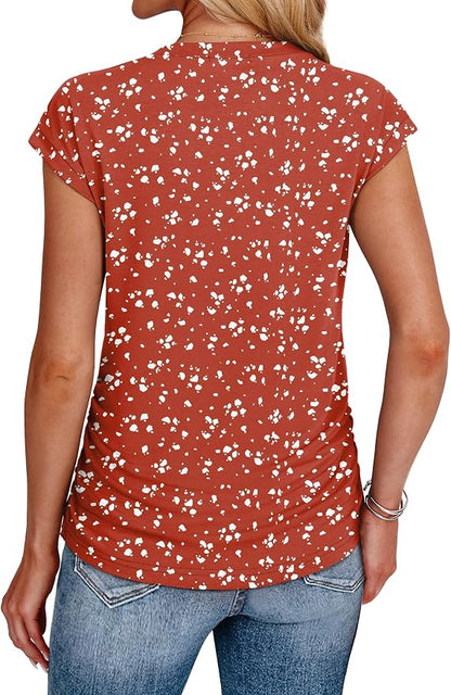 Sampeel Womens Summer Tops Trendy 2026 Ruched Cap Short Sleeve Tshirts Shirts Crew Neck T Shirts Fashion