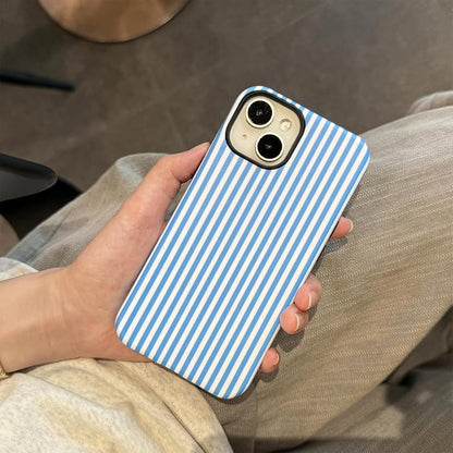 for iPhone 15 Case Striped Cute Aesthetics Phone Case Trendy Protective Shockproof Cover for iPhone 15 Blue White