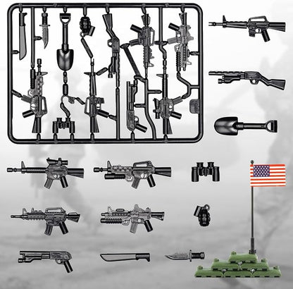 54 Pcs Military U.S. Weapons Pack - U.S.-Vietnam War Toy Set - Compatible with Major Brands, 3 Years and Up