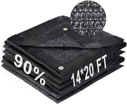 LOVE STORY 14x20FT 90% Black Garden Shade Cloth, Sun Shade Cover Net Mesh Tarp with Grommets, Sunblock Net for Garden,Greenhouse,Plants and Patio