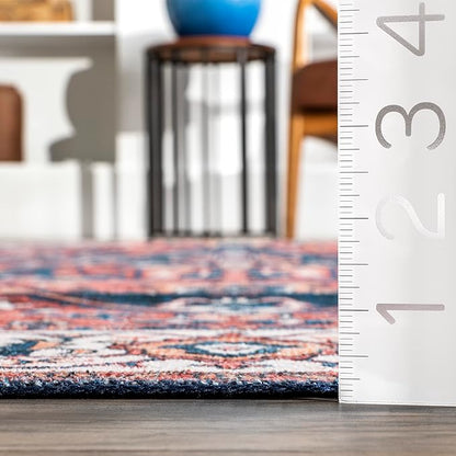 nuLOOM 3x5 Machine Washable Rain Haven Vintage Medallion Area Rug, Rust, Traditional Faded Design, Non-Slip Backing, Stain Resistant, For Bedroom, Dining Room, Living Room, Kitchen