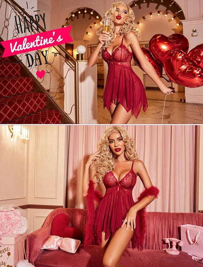 Avidlove Lingerie for Women Lace Babydoll Sleepwear Boudoir Outfits Plus Size Langeray XS-5XL