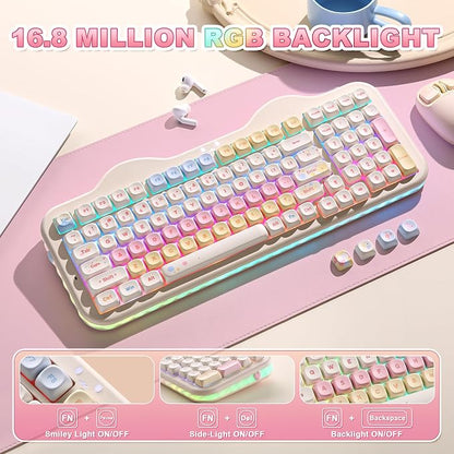 YUNZII C98 Cute Cake Wireless Mechanical Keyboard (Beige, Candy Switch) | 99 Keys with Number Pad, Hot Swap, PBT MOA Keycaps, BT5.0/2.4G/USB-C, Gasket Mount, Custom RGB Backlit for Win/Mac