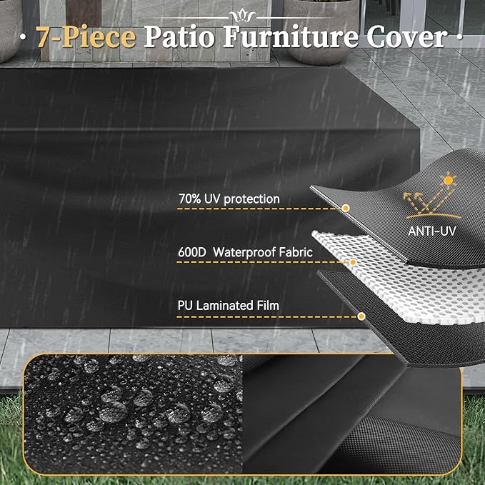 Aoxun 11 Piece Patio Furniture Set with 44” Fire Pit Table Wicker Rattan Outdoor Sectional Sofa Set with Coffee Table and Thickened Cushions, Grey/Black (Waterproof Cover Included)