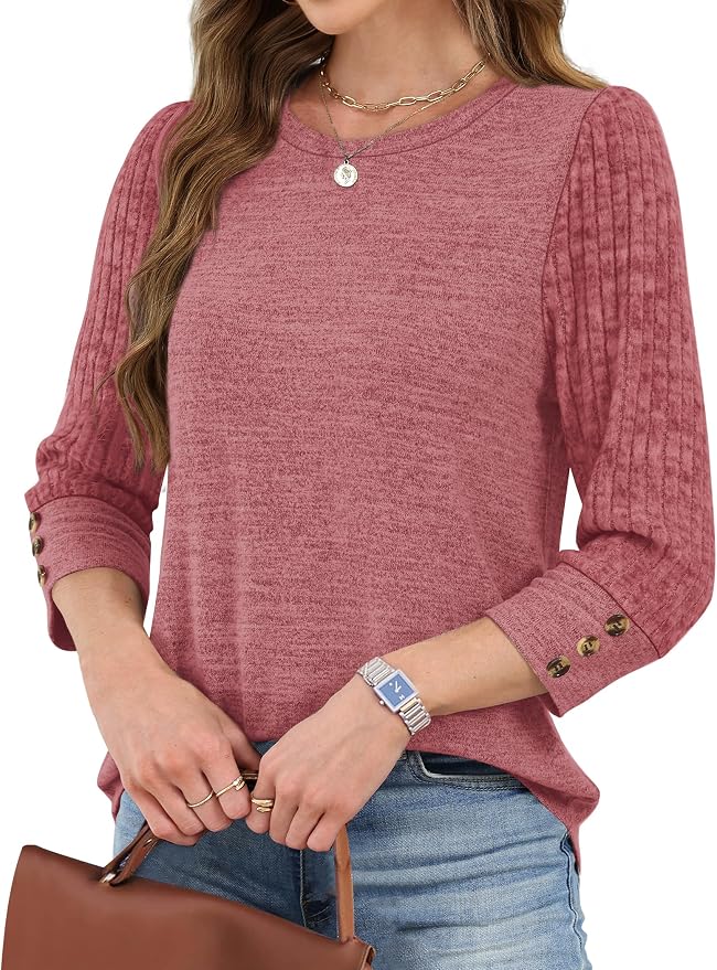 WIHOLL 3/4 Length Sleeve Womens Tops Sweaters Shirts Lightweight Spring Outfits 2026 Winter Clothing S-2XL