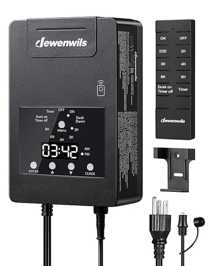 DEWENWILS 120W Low Voltage Landscape Transformer with Remote Control, 120V AC to 12V DC, Low Voltage Transformers with Photocell & Timer, Landscape Lighting Transformer for Garden Light Spotlight