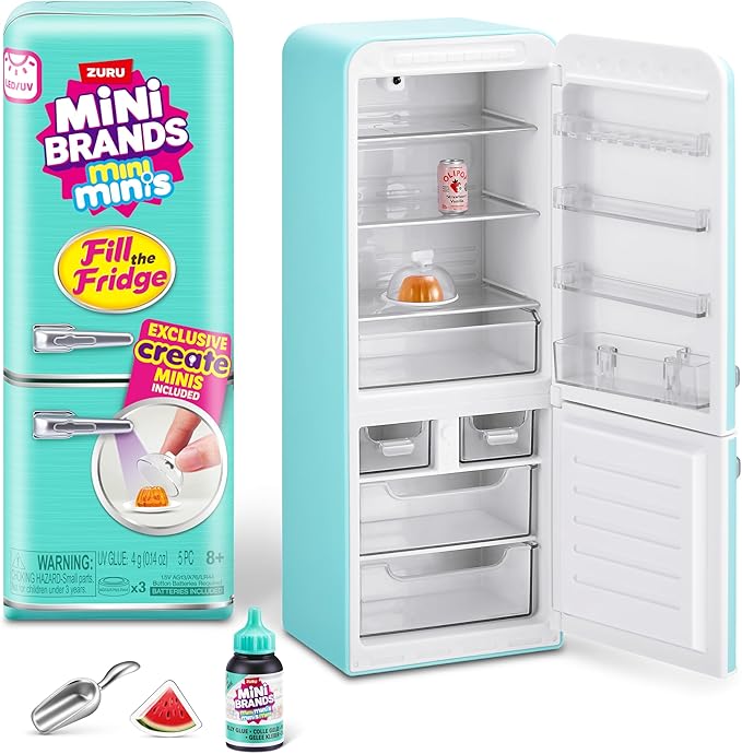 Mini Brands Fill The Fridge Playset w/UV Light by ZURU, Collectibles, DIY, Resin Play, Exclusive Recipe, NOT Edible, 8+