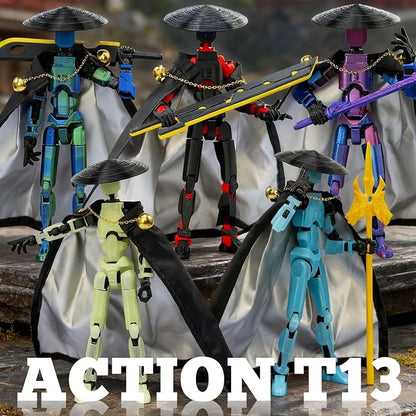 Assembly Completed T13 Action Figures,T 13 Action Figure, Robo 13 3D Printed Action Figure - The Ultimate Hero for Action-Packed Playtime,5.2 Inch (Swordsman-Black Blue)