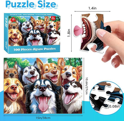 4 Packs 100 Piece Puzzles for Kids Ages 4-6 6-8 - Lovely Animals Selfies, Large Piece Puzzles for Seniors Adults Puzzle for Kids Ages 8-10 Educational Learning Puzzle Toys Gifts for 5 Year Old Child