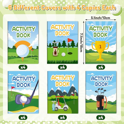 Golf Activity Books with Stacking Crayons for Kids, 24 Pack Mini Golf Coloring and Game Book Set, Bulk Sports Activity Booklets for Classroom Rewards Party Goodie Bags Stuffers Travel DIY Art Gifts