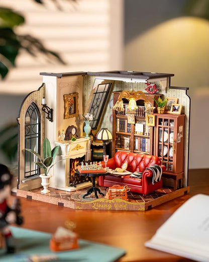 Rolife DIY Miniature House Kit for Adults, Mini Wooden Dollhouse Kit, Tiny House Diorama Building Kits-Birthday Christmas Craft Hobbies Gift for Teens Kids (Catherine's Living Room)