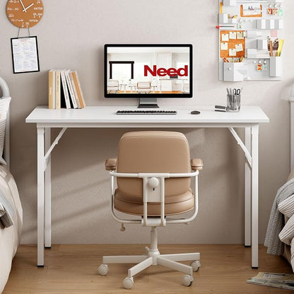 Need Office Computer Desk 39.3 Inch Sturdy Folding Laptop Table White | White Frame Writing Gaming Work Table/Foldable Home Office Desk/Sewing Table, No Assembly Required