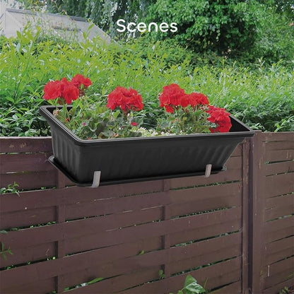 GROWNEER 6 Packs 17 Inches Black Flower Window Box Plastic Vegetable Planters Long Pots with 15 Pcs Plant Labels for Outdoor Indoor Windowsill, Patio, Garden, Home Decor, Porch