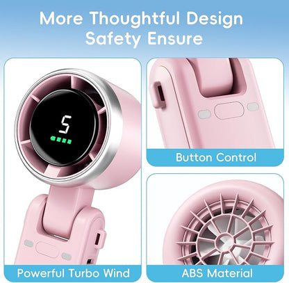 Morelax Personal Handheld Fan,High-Speed Turbo Fans,5-Speed with LED Display,Powerful Motor,4000mAh,USB Rechargeable Portable Cooling Fan for Outdoor Activities,Travel,Working,Pink