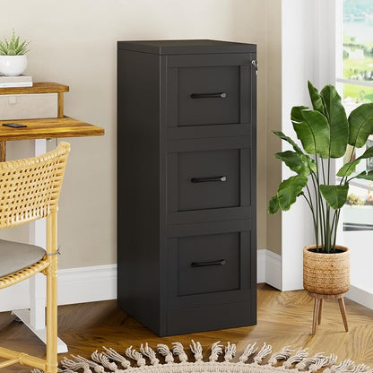 GAIOUS Metal Vertical File Cabinet with Lock, Home Office 3 Drawer Cabinet | 3 Drawer Filing Cabinet, Beside Desk File Cabinet, Black Lockable Storage Cabinet, Fits Letter/Legal/A4 Size