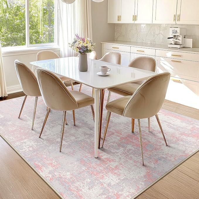 RELEANY Washable Area Rugs 9'x12' Non-Slip Modern Abstract Soft for Living Room Entryway Bedroom Kitchen, Print Pattern, Grey Pink