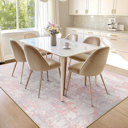 RELEANY Washable Area Rugs 9'x12' Non-Slip Modern Abstract Soft for Living Room Entryway Bedroom Kitchen, Print Pattern, Grey Pink