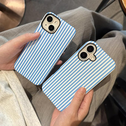for iPhone 15 Case Striped Cute Aesthetics Phone Case Trendy Protective Shockproof Cover for iPhone 15 Blue White