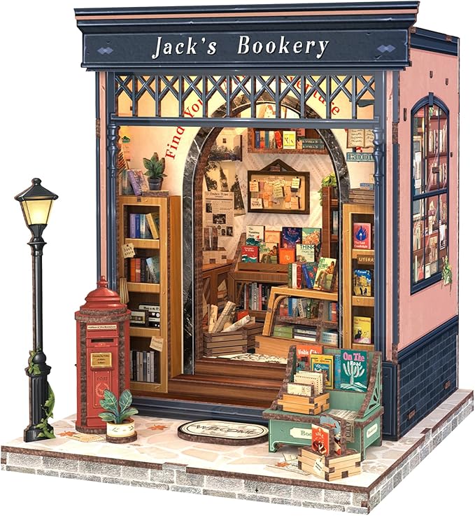 Fsolis Book Nook Kit, DIY Miniature House Kit 3D Puzzles for Adults, Booknook Library Tiny House Mini Bookshelf Diorama Decor Gifts for Women Teenagers Book Lovers (Jack's Bookery)