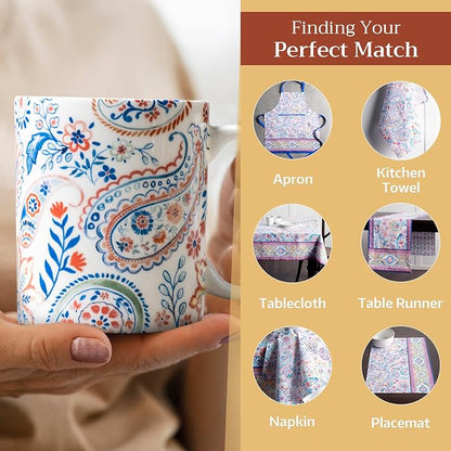 Maison d' Hermine Coffee Mug with Handles Tea Cups (15 Ounce, Pack of 1) | Fine Bone China Coffee Mugs for Hot Beverages Cappuccino Latte Home Restaurant Hotel Spring Summer -Indian Floral - Paisley