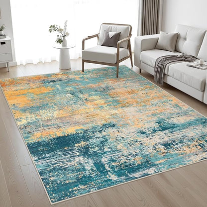 4x6 Area Rug Living Room Rug: Washable Modern Abstract Soft Thin Rug Indoor Floor No Slip Carpet for Bedroom Dining Room Farmhouse Nursery Home Office - Rosy Haze