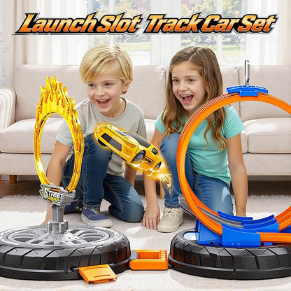 Topfresh 2026 Race Car Track Set Toy for Kids, Stunt Racing Playset with 360°Loop Car Track with Four 1:64 Scale Vehicles Gift Toys for Boys Girls Ages 3 4 5 6 7 8 (Upgrade)