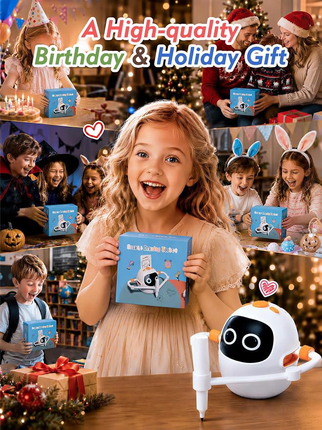 Drawing Robot Toys for Kids, 220 Flash Cards Gift for 3-8 Years Old Boys Girls, Montessori Doodle Art Painting with Voice Interactive for Beginners, Birthday (Pink)
