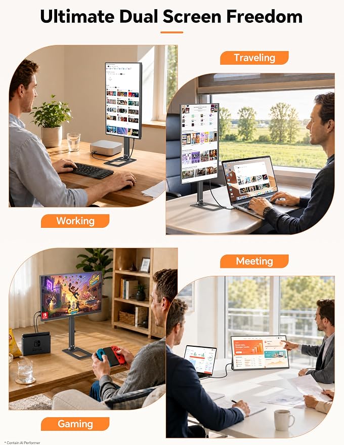 HotYeah Travel Portable Monitor with Stand, w/Magnetic Stand & Speaker | 15.6" 1080P 125% sRGB USB-C HDMI HDR External Display, 2nd Screen for Laptop MacBook Computer Phone Tablet Switch PS5 Xbox