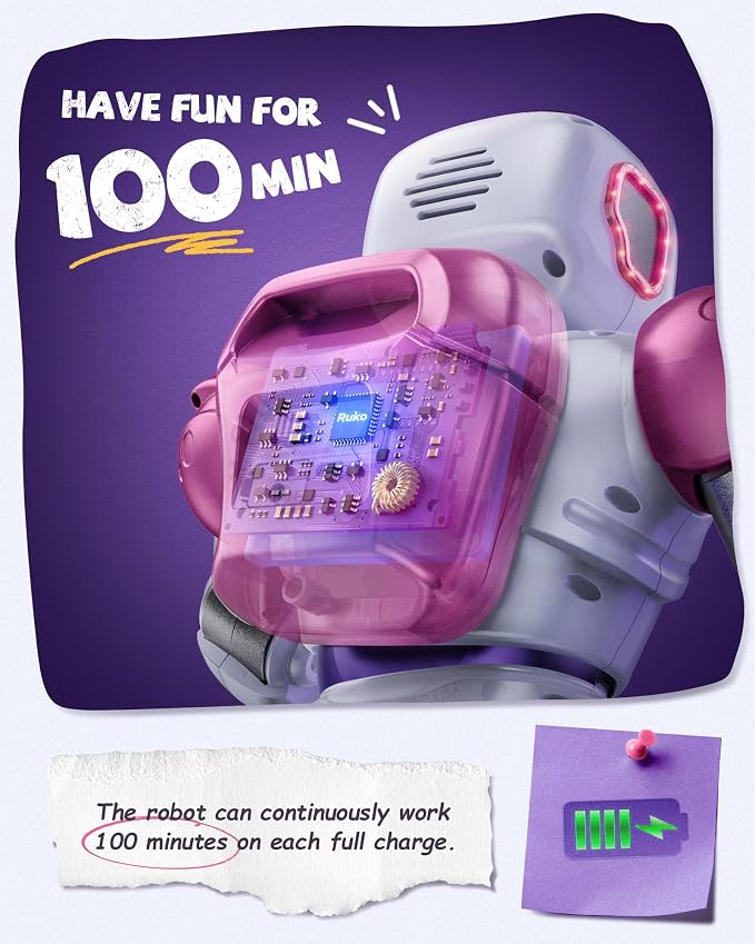 Ruko 1088 Interactive Robot Toy, Gifts for Boys & Girls Ages 4-9, Pink | Large Programmable Robot, Music & Dance, Rechargeable, Remote Control & App Control & Voice Command, Gifts for Boys & Girls