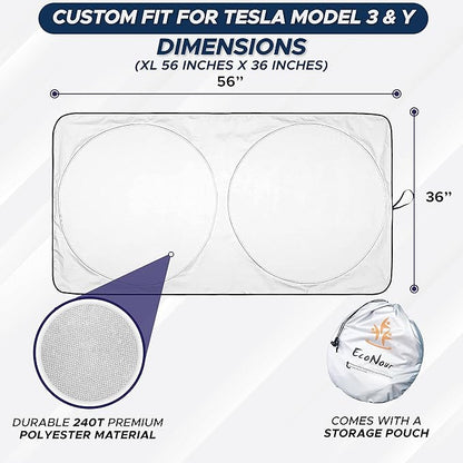 EcoNour Windshield Sun Shade Compatible for Tesla Model 3 & Model Y Juniper 2017-2024 2025 2026, Sun Visor for EV Front Window Sunshade, Foldable Heat & UV Protector, Car Accessories