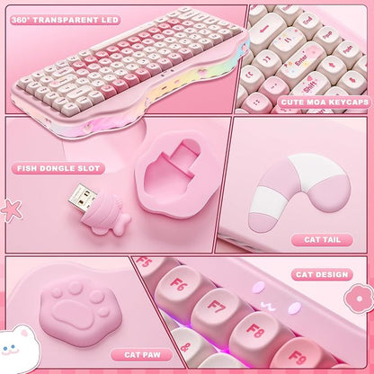 YUNZII C75 Cute 75% Wireless Mechanical Keyboard (Pink, Candy Switch) | Creamy Cake Keyboard, BT5.0/2.4G/USB-C, Hot-Swap, NKRO, PBT MOA Keycaps,5500mAh RGB Gasket Mount for Mac/Win/Gaming/Office
