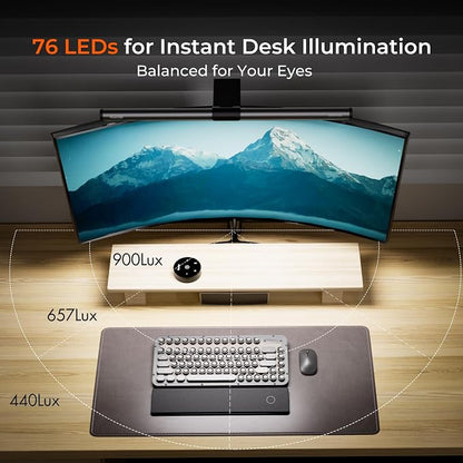 Quntis Monitor Light Bar with Remote, Eye-Care No Glare Computer Light for Curved Flat Monitor, Adjustable Brightness & Color Temperature, Space Saving Desk Accessories for Home Office Reading Gaming