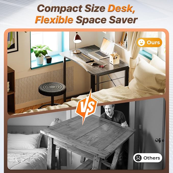 Huuger Folding Desk for Small Spaces, 31.5 Inch Foldable Computer Table, Easy Assembly, for Home Office, Study, Bedroom, Dorm, Space Saving, Small Writing Work Office Computer Desk, Grey