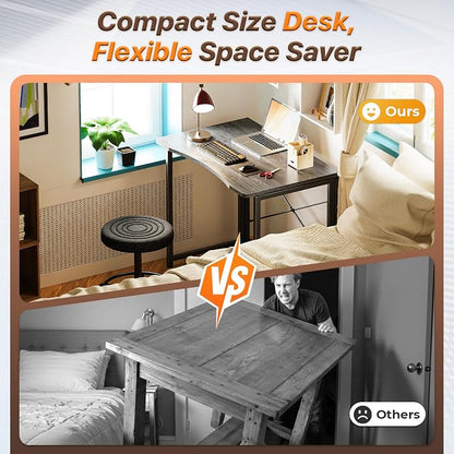 Huuger Folding Desk for Small Spaces, 31.5 Inch Foldable Computer Table, Easy Assembly, for Home Office, Study, Bedroom, Dorm, Space Saving, Small Writing Work Office Computer Desk, Grey